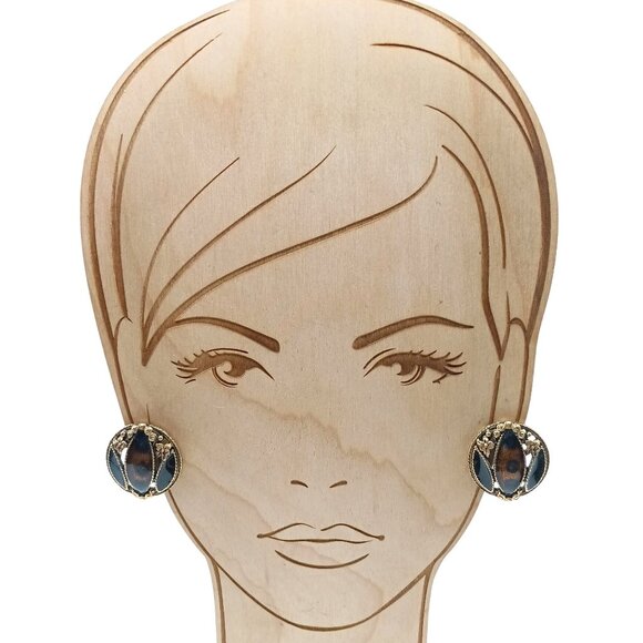 Vintage Avon Clip-On Earrings With Faux Onyx & Brown Enamel Accents In Gold-Tone - Picture 3 of 4